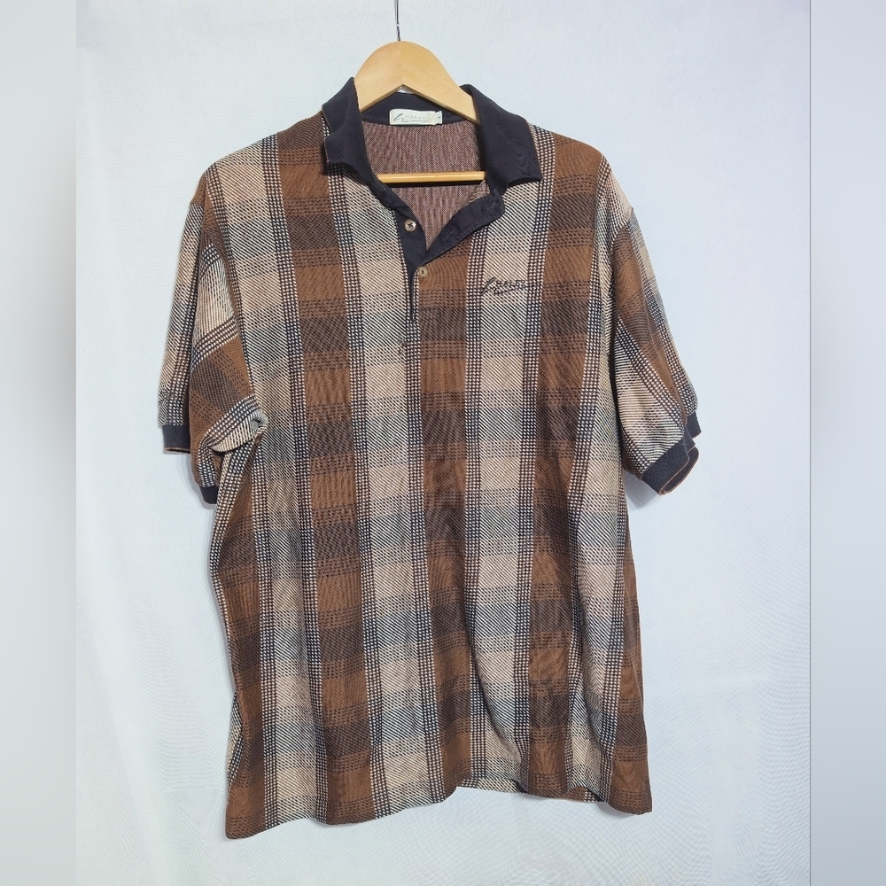 Hatley Men's Brown and Black Plaid Polo Shirt Sz L 100% Cotton